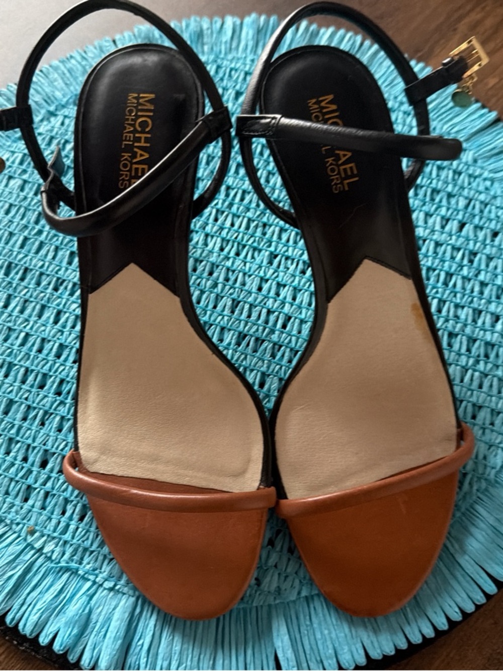 Michael Kors Two-Tone Leather Ankle-Strap Sandals in Black and Brown